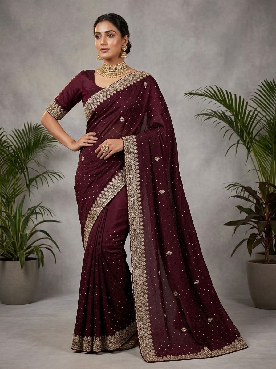 Wine Fancy Saree